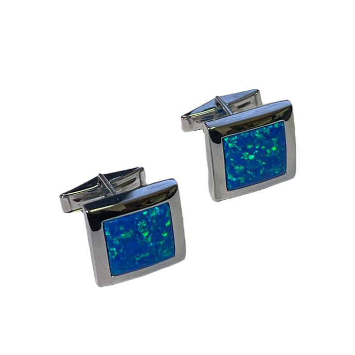 Sterling Silver Blue Opal Cufflinks