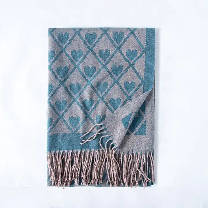 Teal Hearts Cashmere Scarf