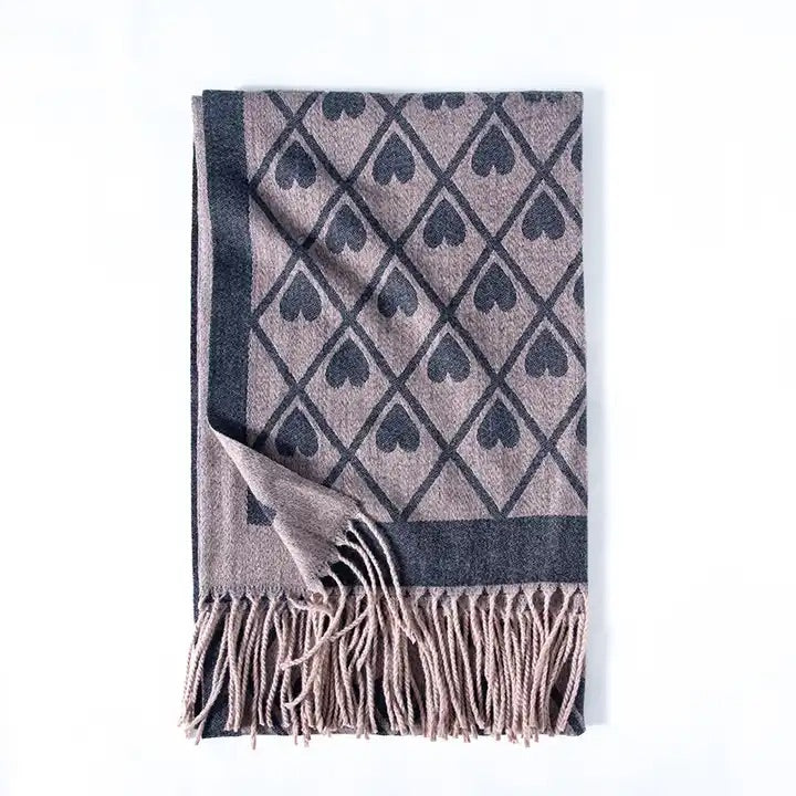 Grey Hearts Cashmere Scarf