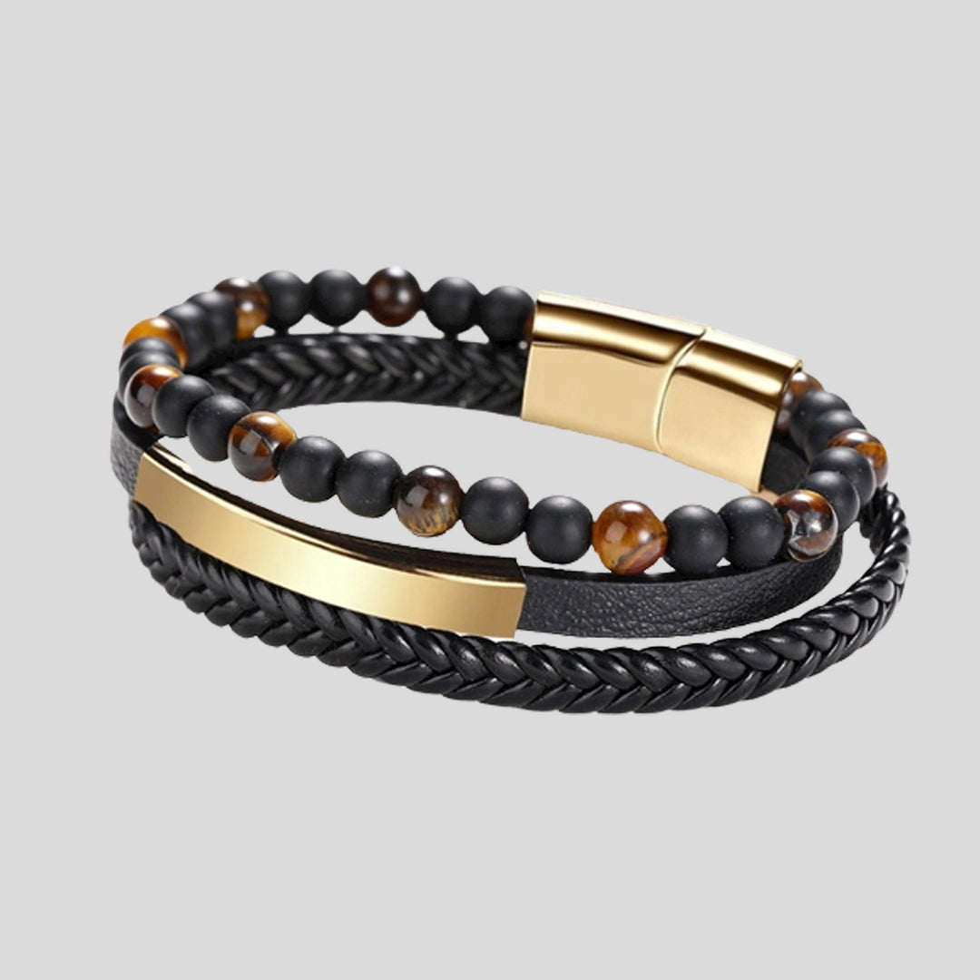 Black Agate & Tiger Eye Multi Bracelet - Gold