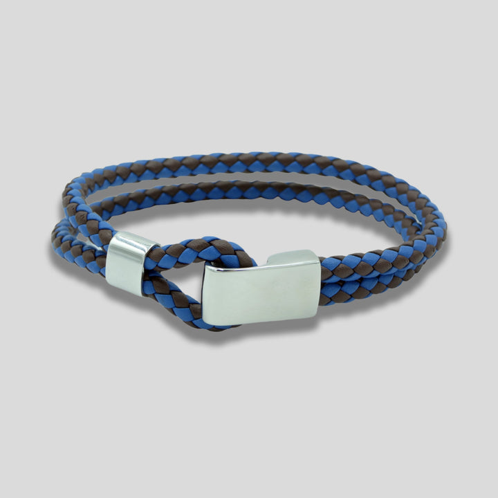 Blue and Brown Braided Leather Bracelet