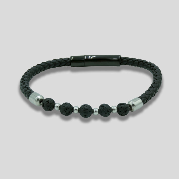 Natural Lava Stone Beaded Leather Bracelet