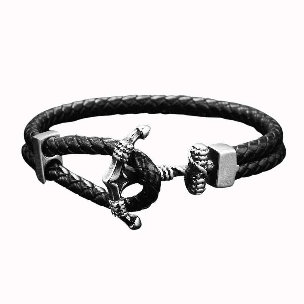 Viking Anchor Braided Bracelet - Black