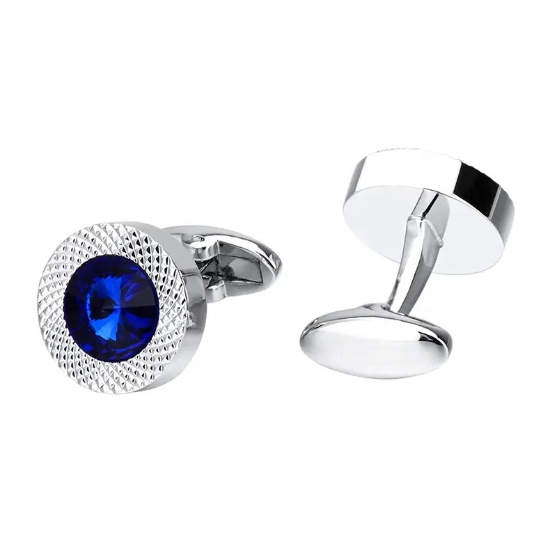 Blue Crystal Round Cufflinks