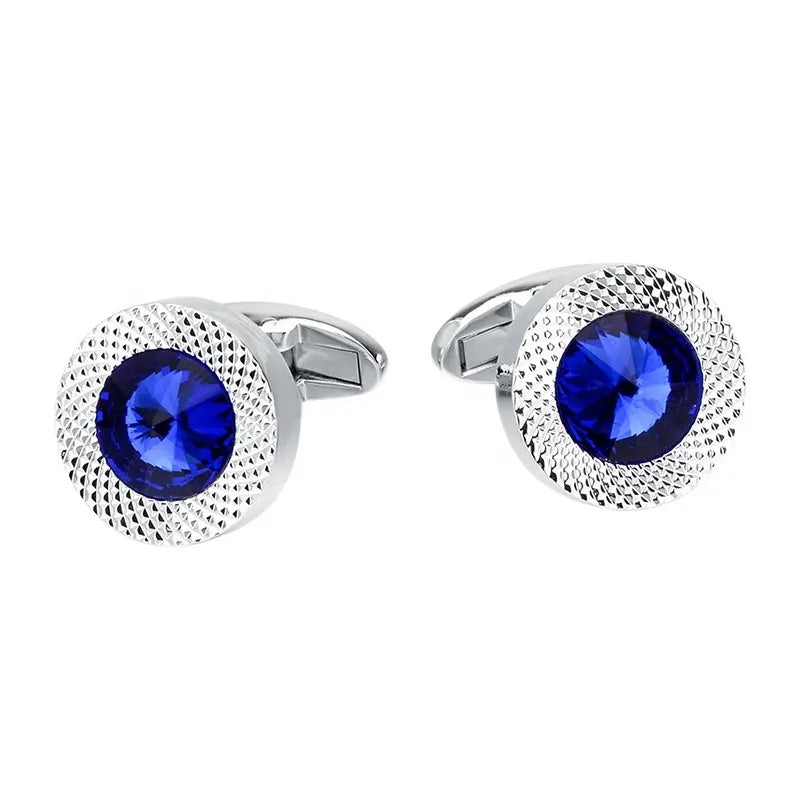 Blue Crystal Round Cufflinks