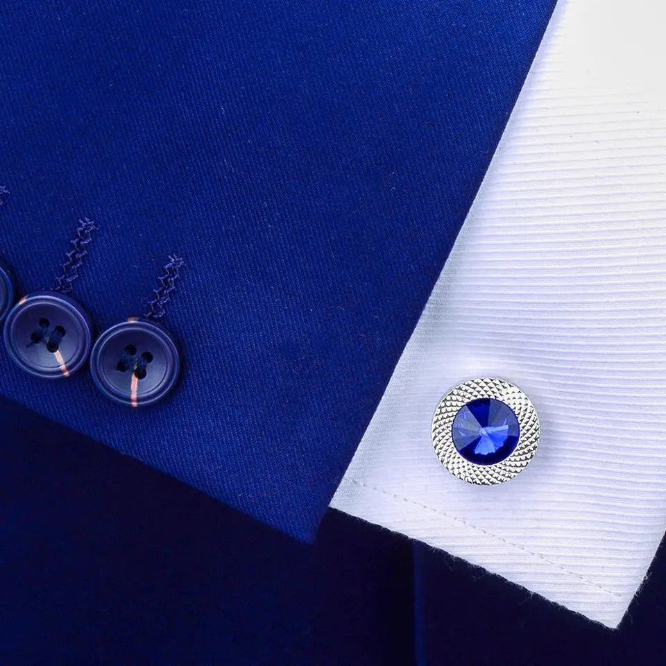 Blue Crystal Round Cufflinks