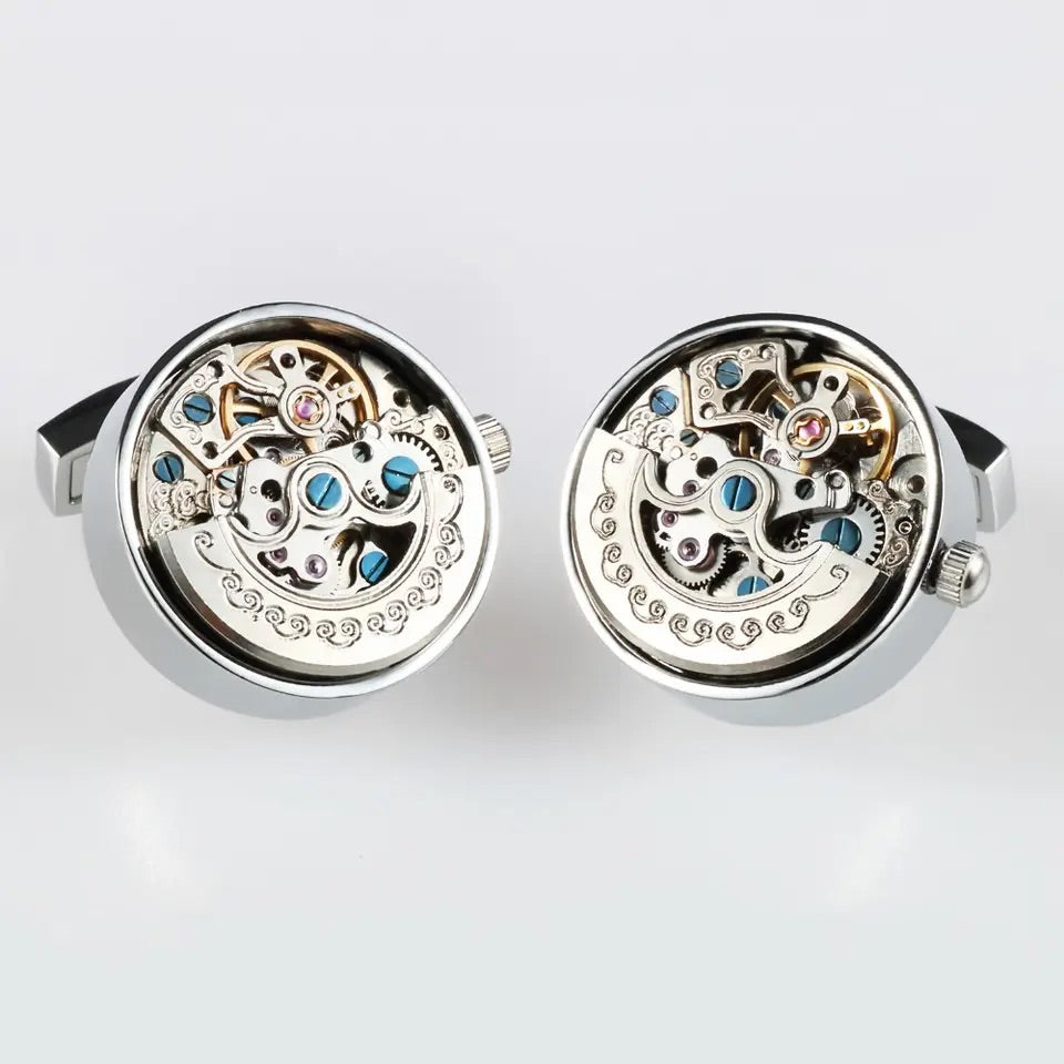 Luxury Silver Watch Movement Cufflinks