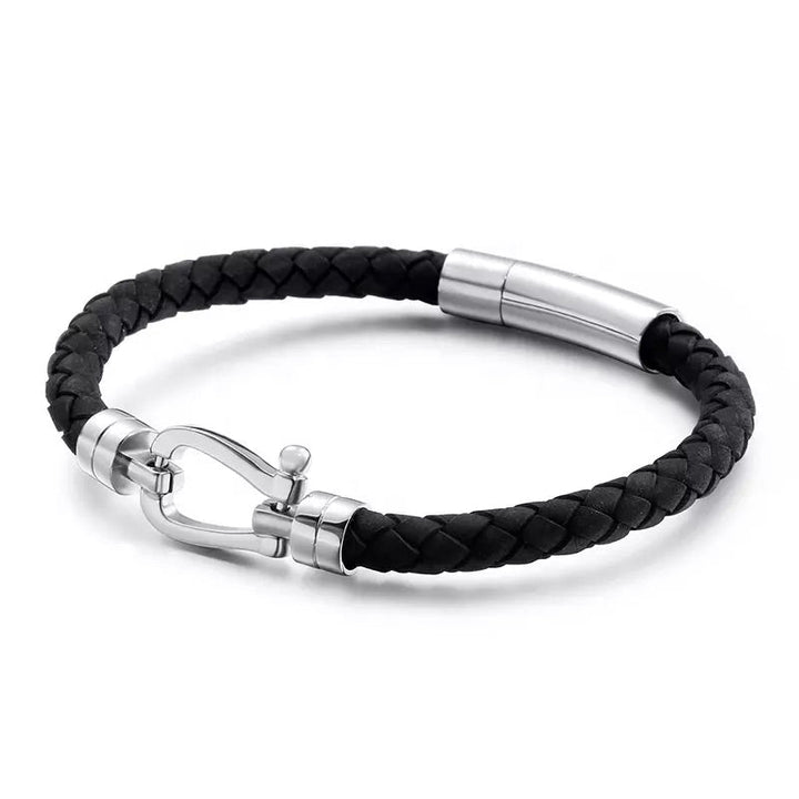 Blair Atholl Silver & Black Leather Bracelet