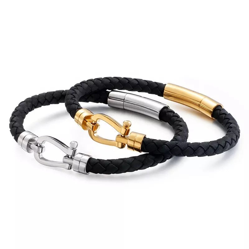 Blair Atholl Silver & Black Leather Bracelet