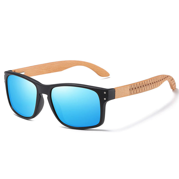 Eco - Friendly Unisex Retro Mirror Bamboo Sunglasses - Blue Mirror