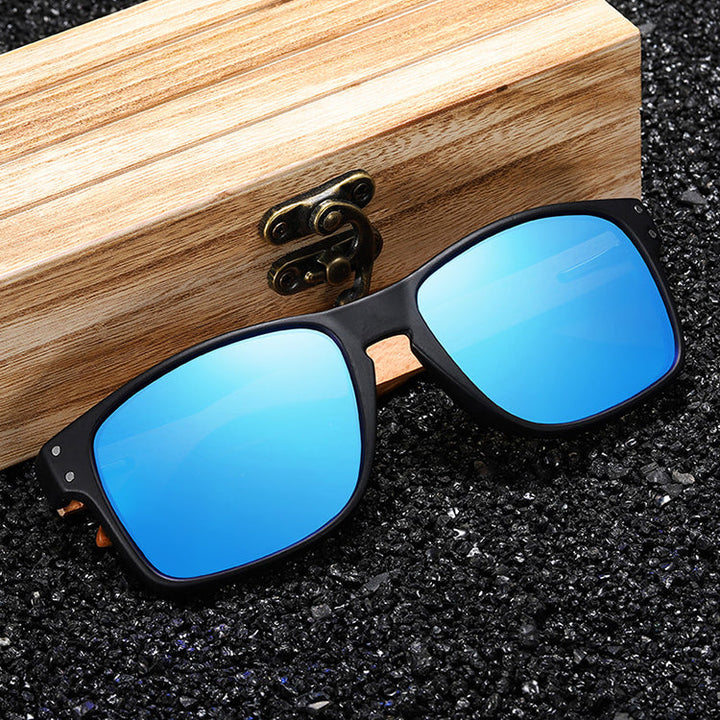 Eco - Friendly Unisex Retro Mirror Bamboo Sunglasses - Blue Mirror