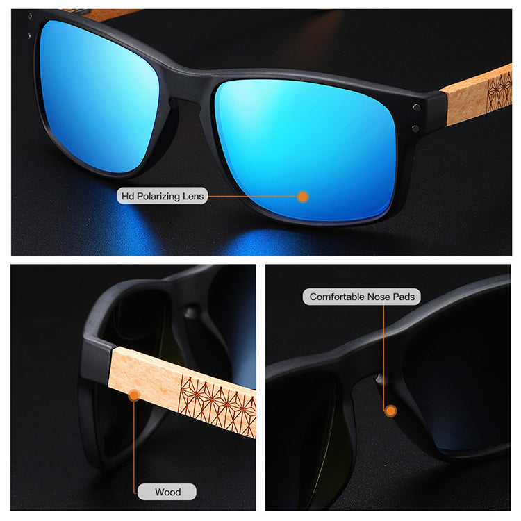 Eco - Friendly Unisex Retro Mirror Bamboo Sunglasses - Blue Mirror