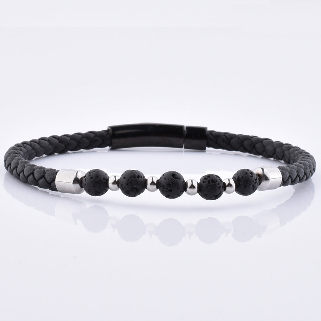 Natural Lava Stone Beaded Leather Bracelet