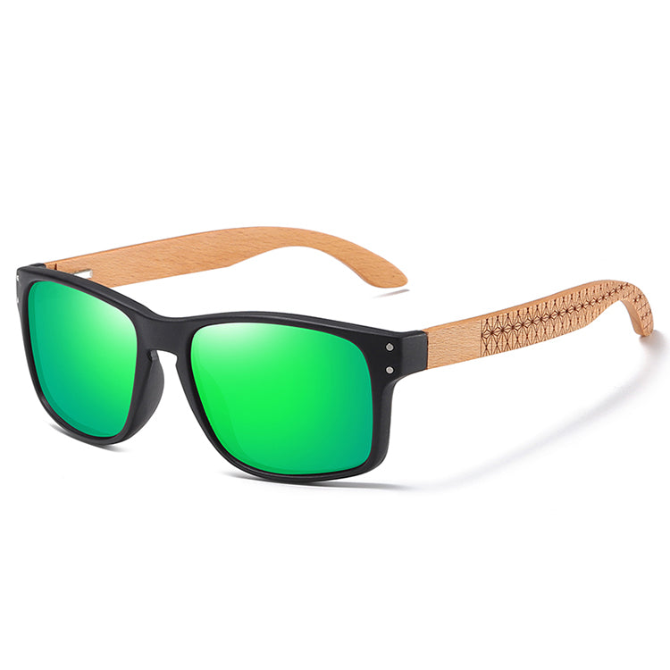 Eco - Friendly Unisex Retro Bamboo Sunglasses - Green Mirror