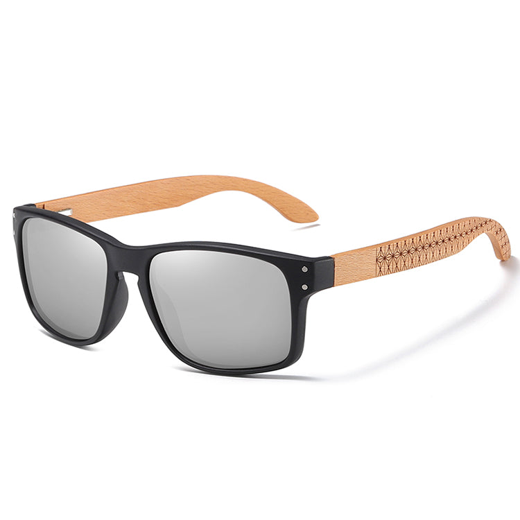 Eco - Friendly Unisex Retro Bamboo Sunglasses - Silver Mirror