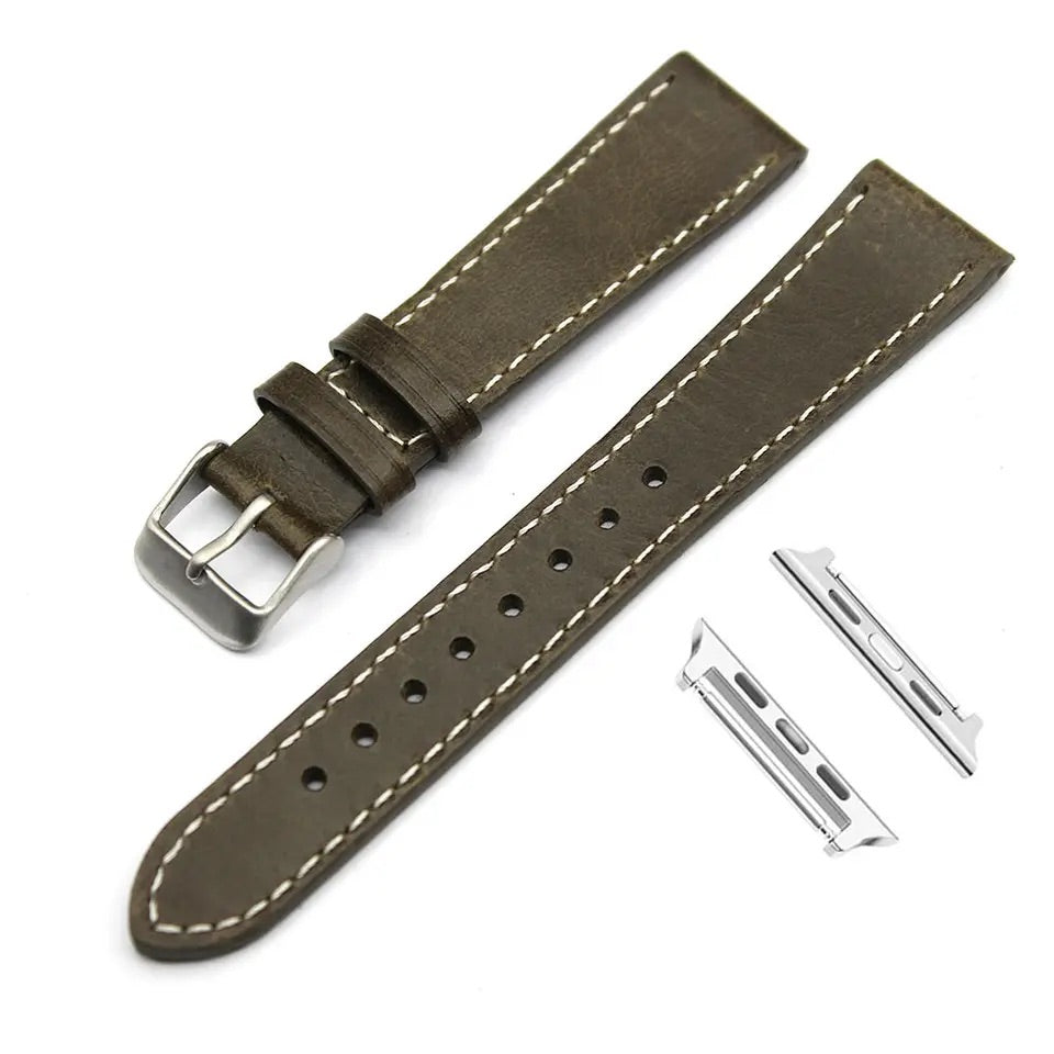 Army Green Leather Strap for Apple Watch