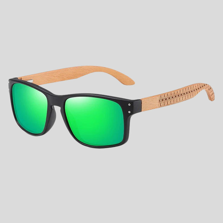 Eco - Friendly Unisex Retro Bamboo Sunglasses - Green Mirror