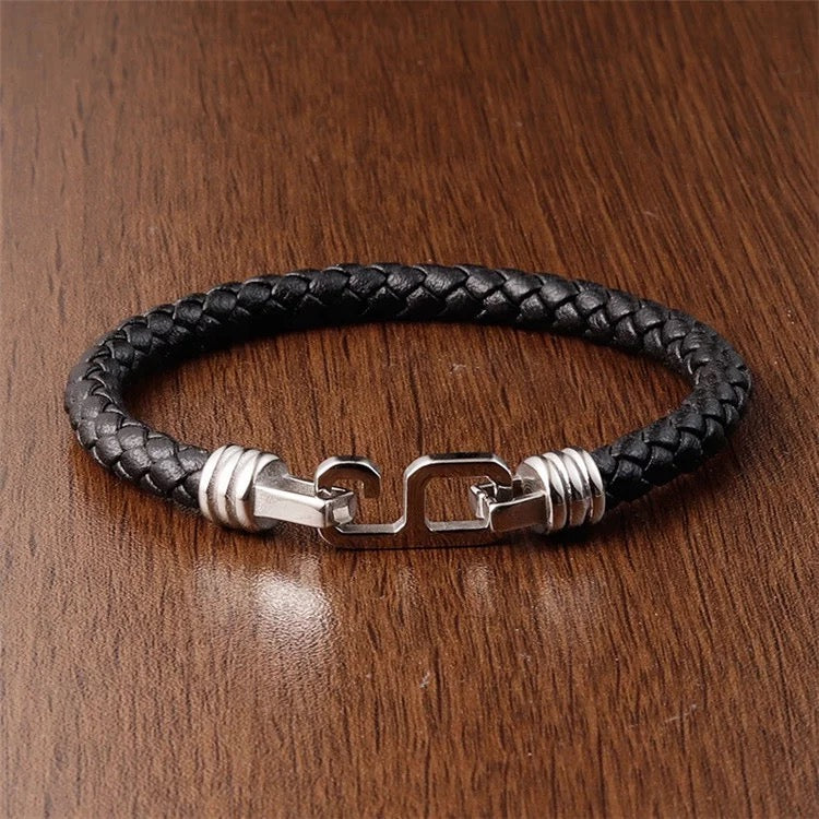 Single Black Leather Hook Bracelet