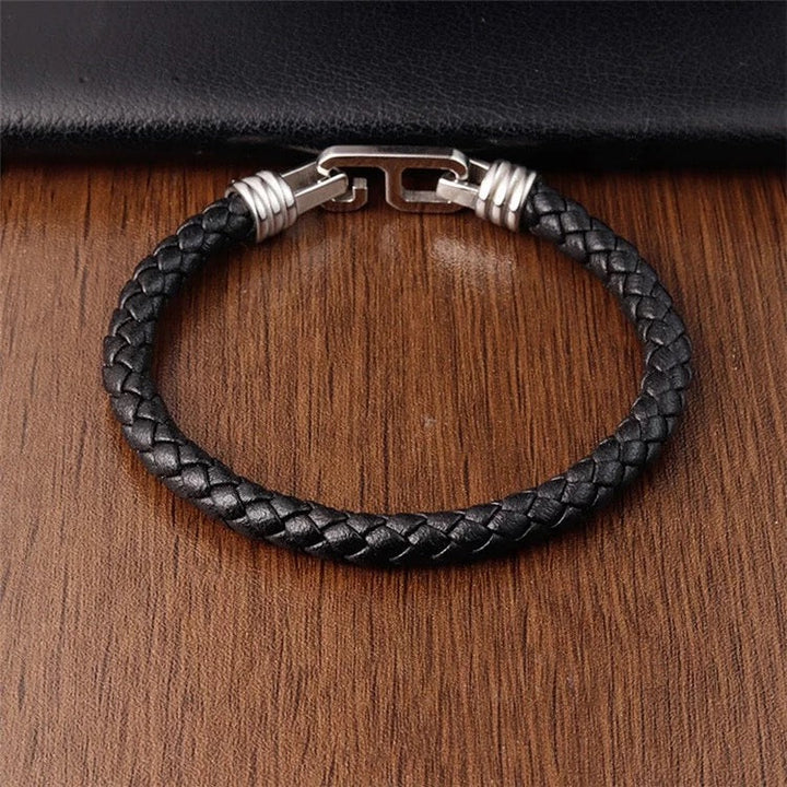 Single Black Leather Hook Bracelet