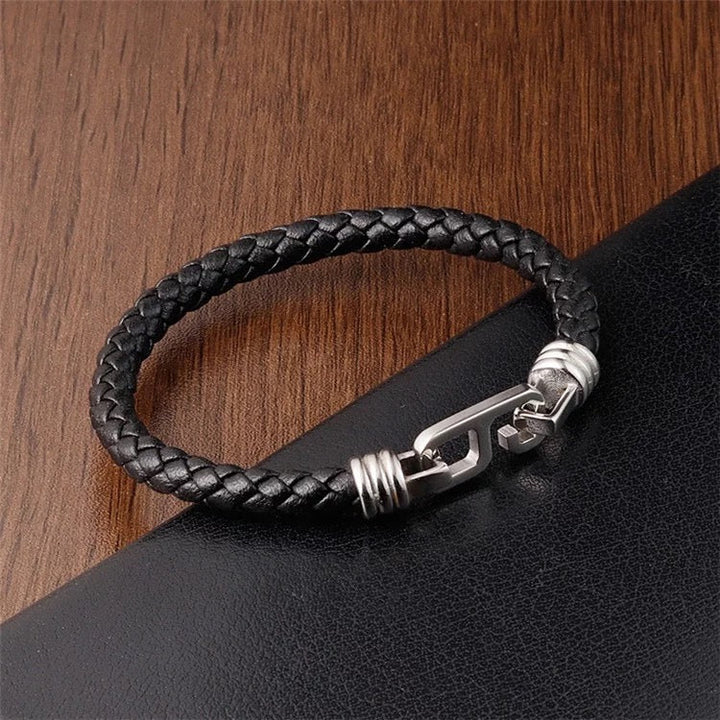 Single Black Leather Hook Bracelet