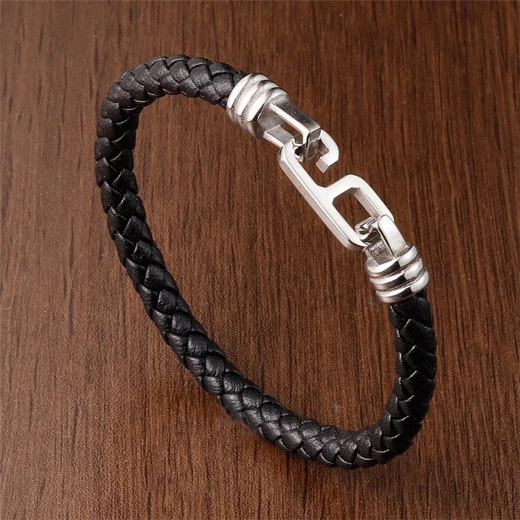 Single Black Leather Hook Bracelet