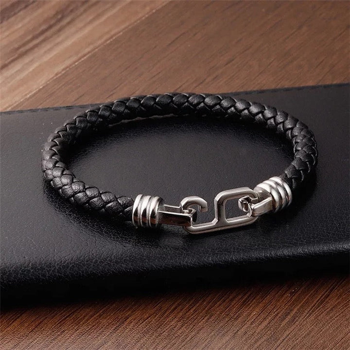 Single Black Leather Hook Bracelet